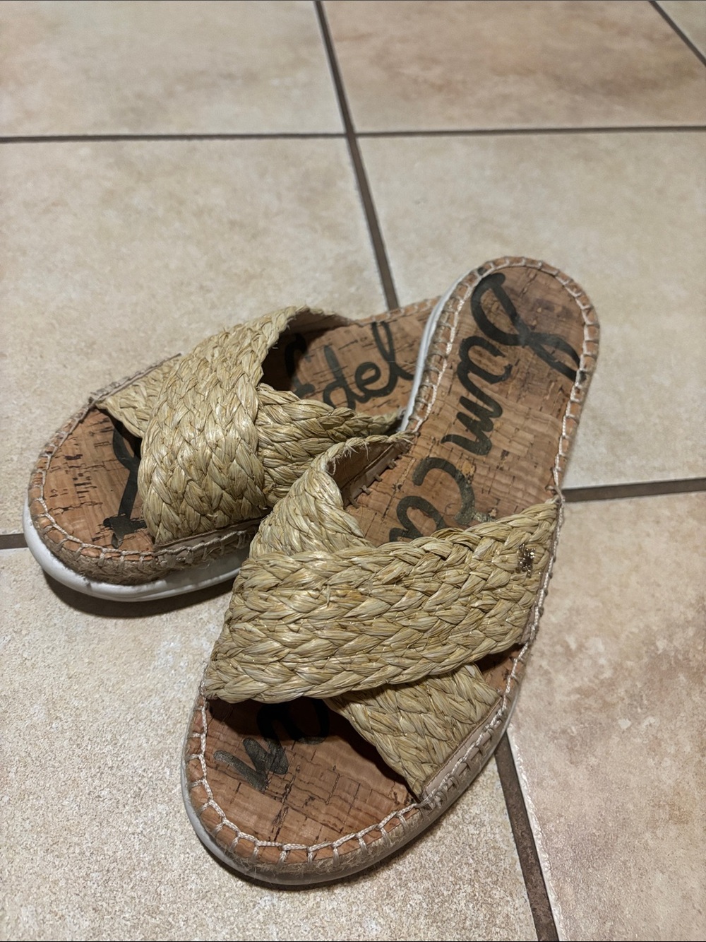 Sam Edelman Braided Straw Slide Sandals in Natural
